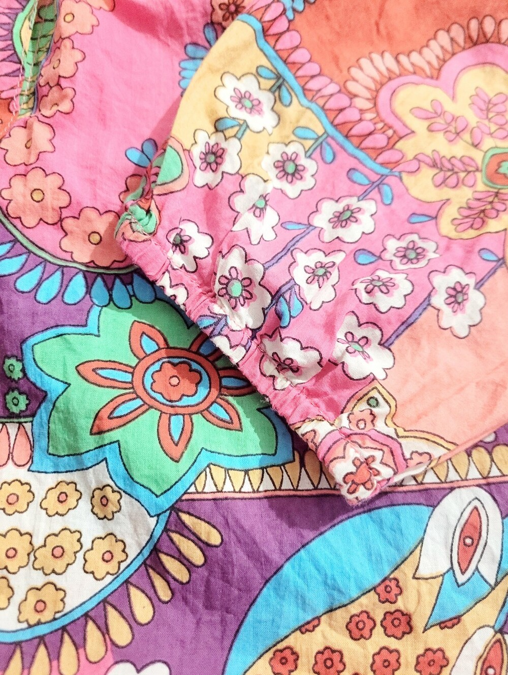 Mille Resort & Travel 100% Cotton Floral Boho Oversized Blouse Top Size Small - Picture 11 of 11